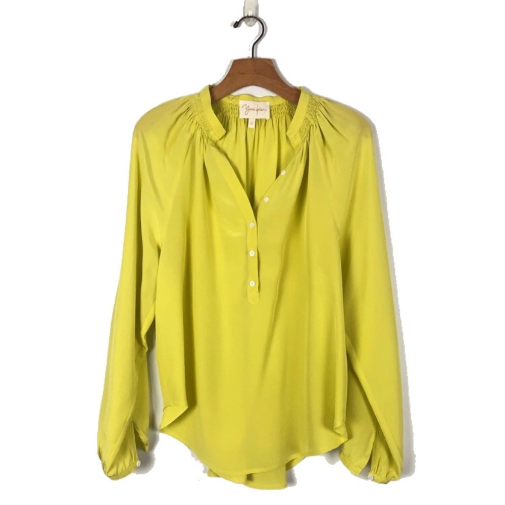YUMI KIM bright yellow silk button down shirt